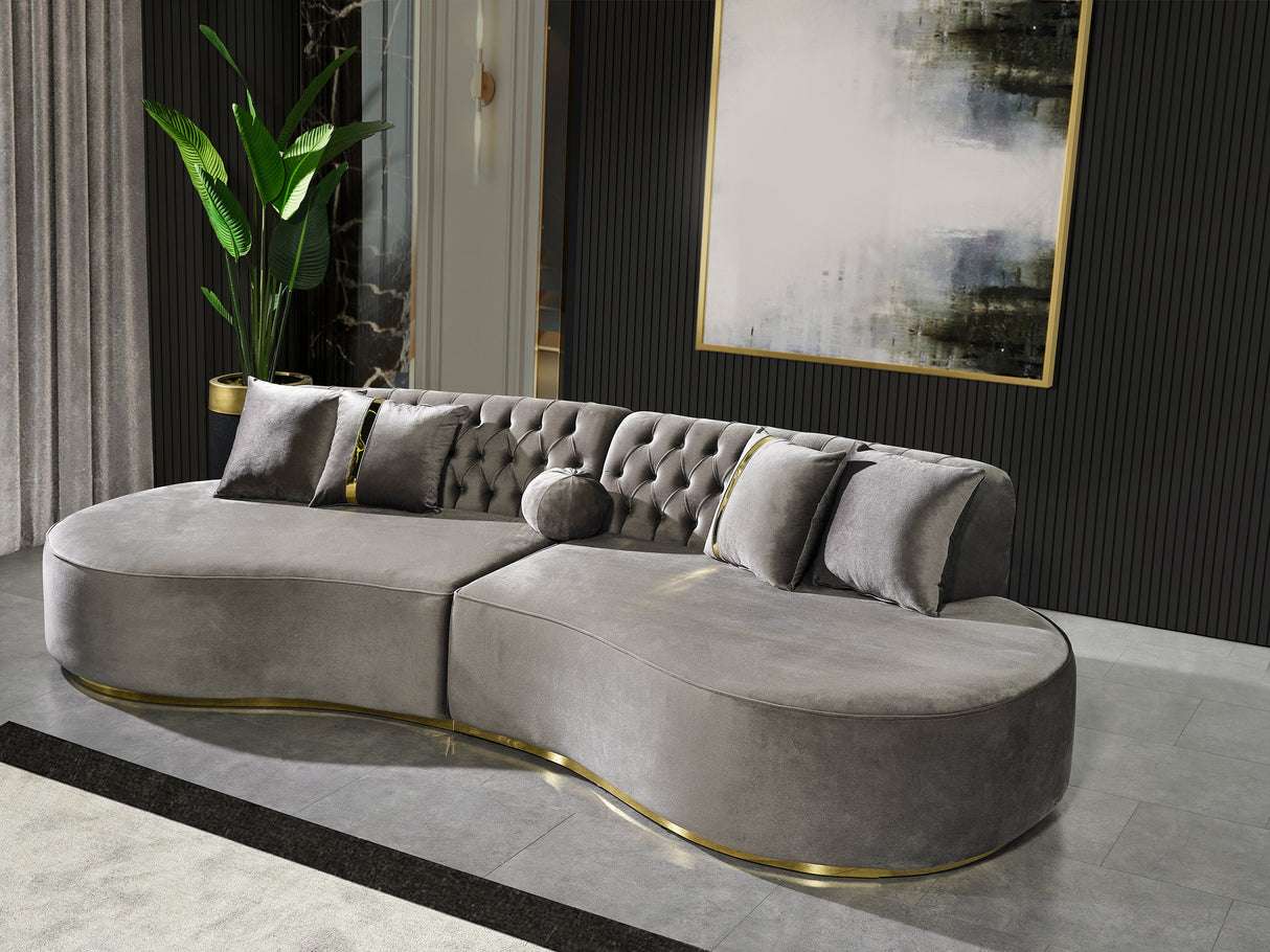 Ella Gray Velvet Curved Sectional - ELLAGRAY-SEC - Luna Furniture