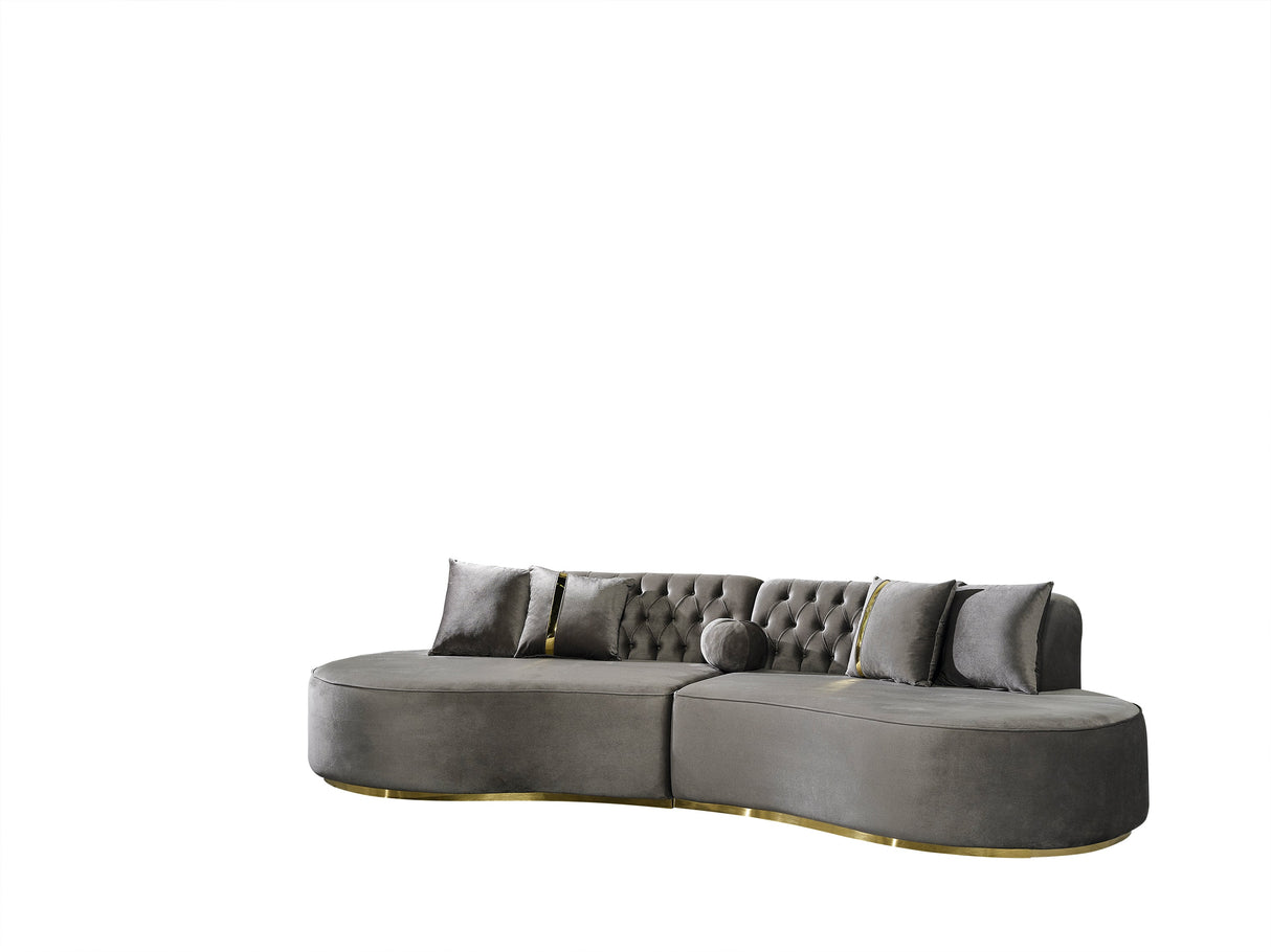 Ella Gray Velvet Curved Sectional - ELLAGRAY-SEC - Luna Furniture