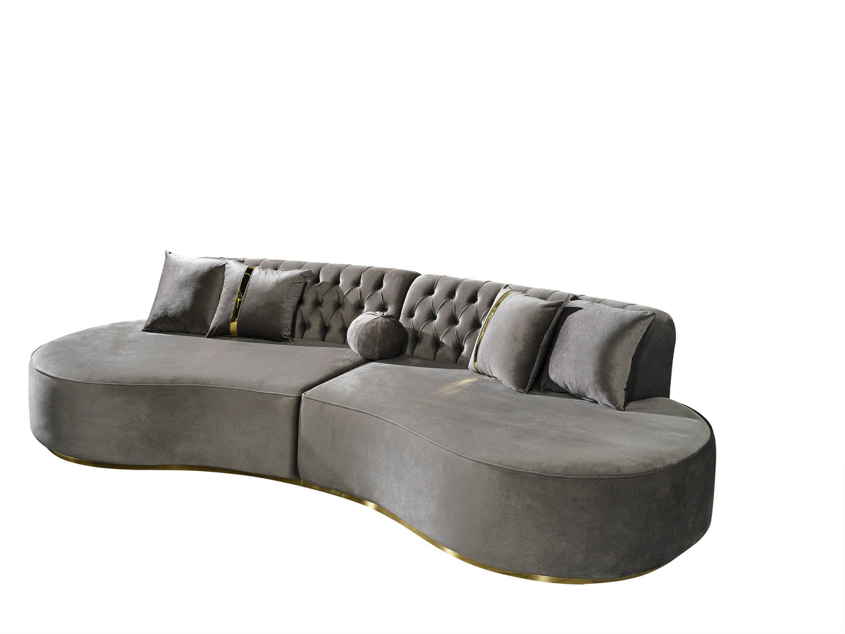 Ella Gray Velvet Curved Sectional - ELLAGRAY-SEC - Luna Furniture