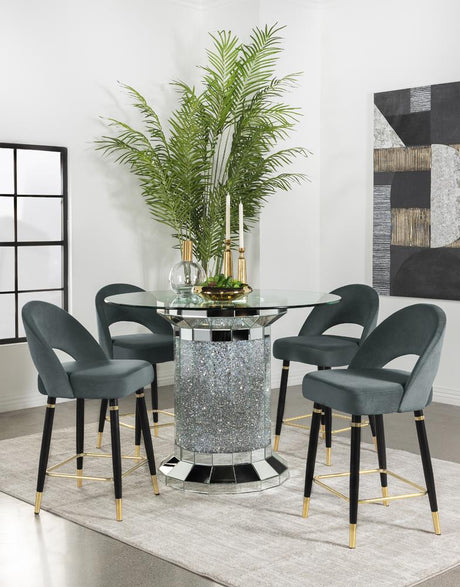 Ellie 5-piece Pedestal Counter Height Dining Room Set Mirror and Grey - 115558-S5G - Luna Furniture