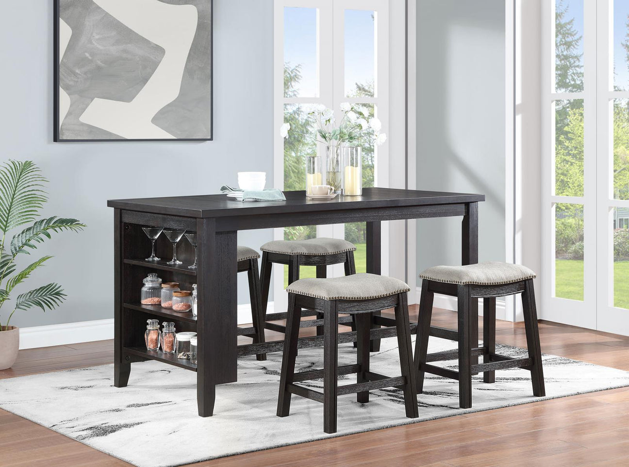 Elliston Dark Grey/Beige 5-Piece Rectangular Counter Height Dining Set from Coaster - Luna Furniture