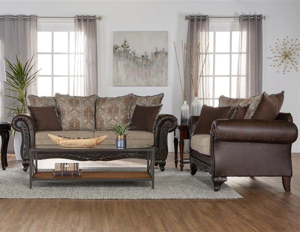 Elmbrook 2-piece Upholstered Rolled Arm Sofa Set with Intricate Wood Carvings Brown from Coaster - Luna Furniture