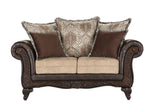 Elmbrook Upholstered Rolled Arm Loveseat with Intricate Wood Carvings Brown - 508572 - Luna Furniture