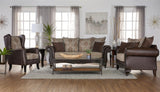 Elmbrook Upholstered Rolled Arm Loveseat with Intricate Wood Carvings Brown from Coaster - Luna Furniture