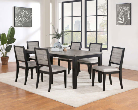 Elodie 7-piece Dining Table Set with Extension Leaf Grey and Black - 121221-S7 - Luna Furniture