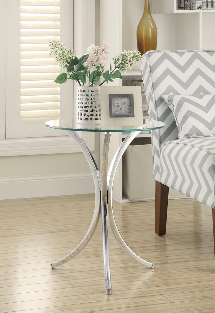 Eloise Chrome Round Accent Table with Curved Legs from Coaster - Luna Furniture