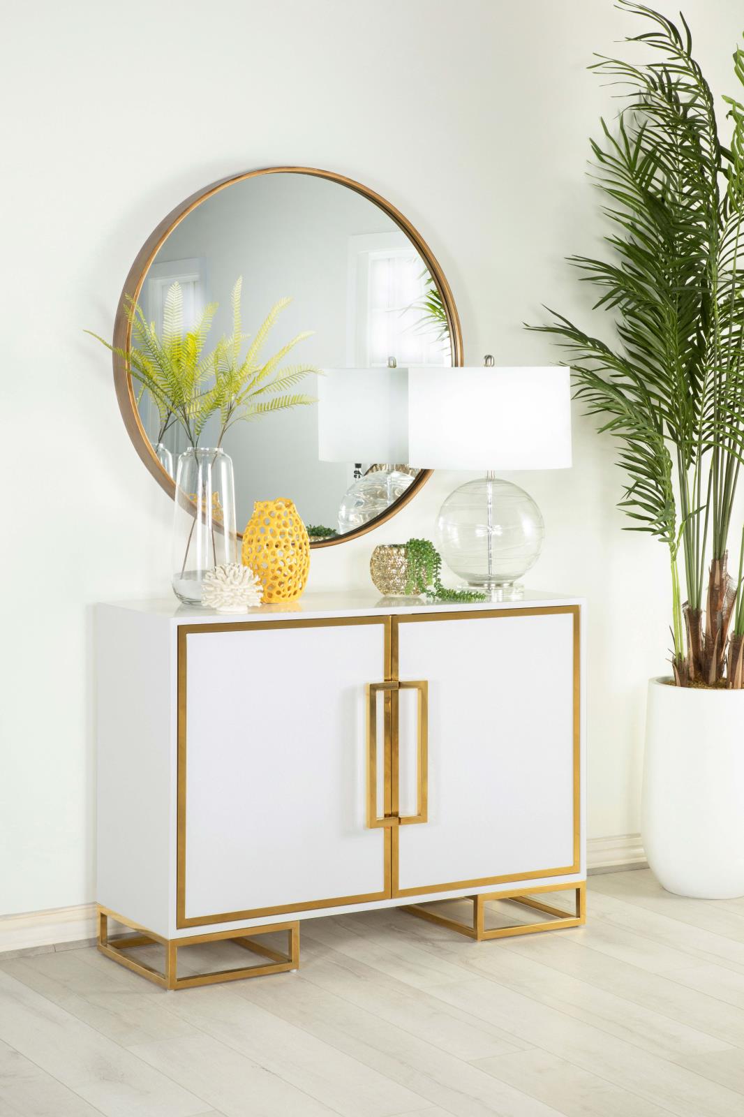 Elsa White/Gold 2-Door Accent Cabinet with Adjustable Shelves from Coaster - Luna Furniture