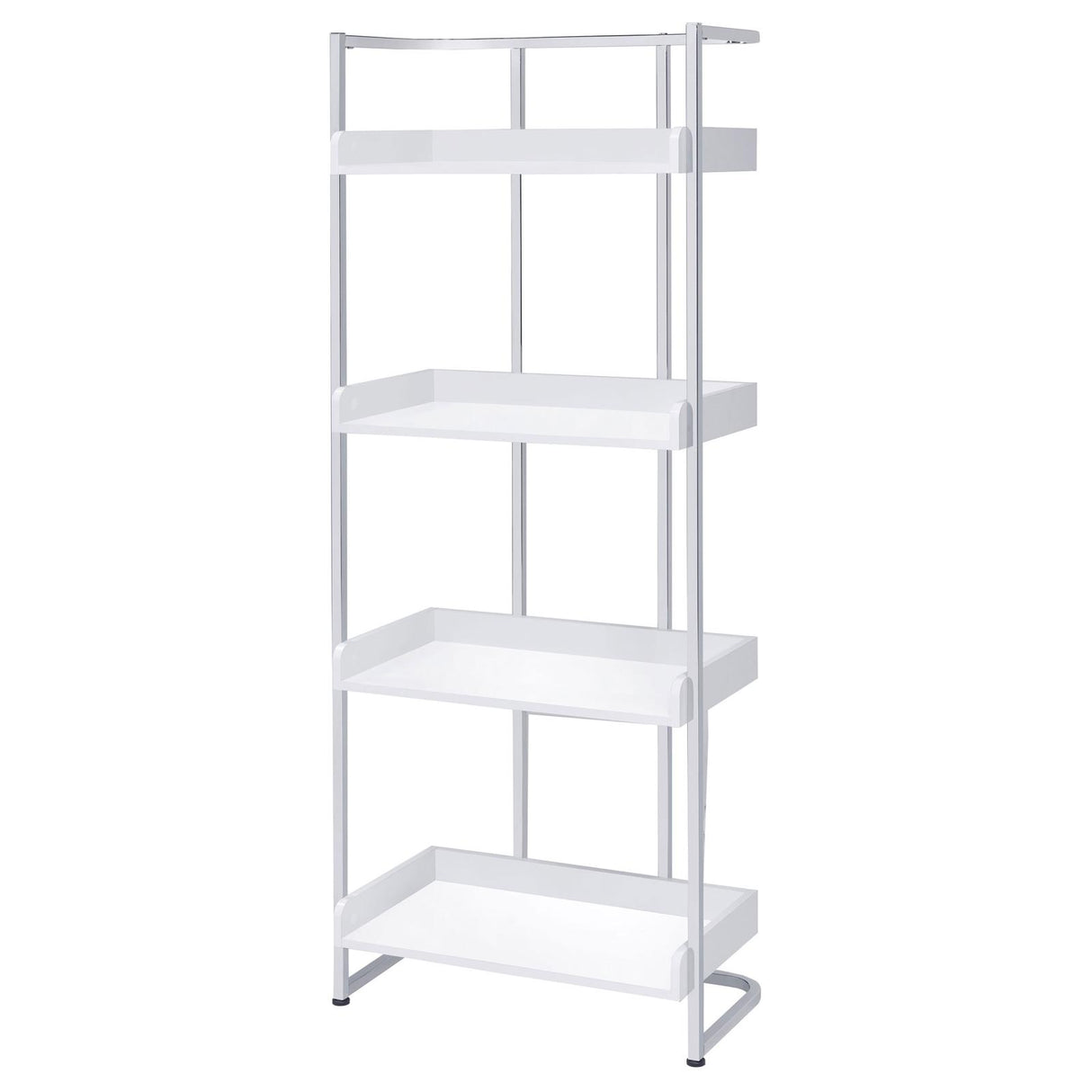 Ember White High Gloss/Chrome 4-Shelf Bookcase from Coaster - Luna Furniture