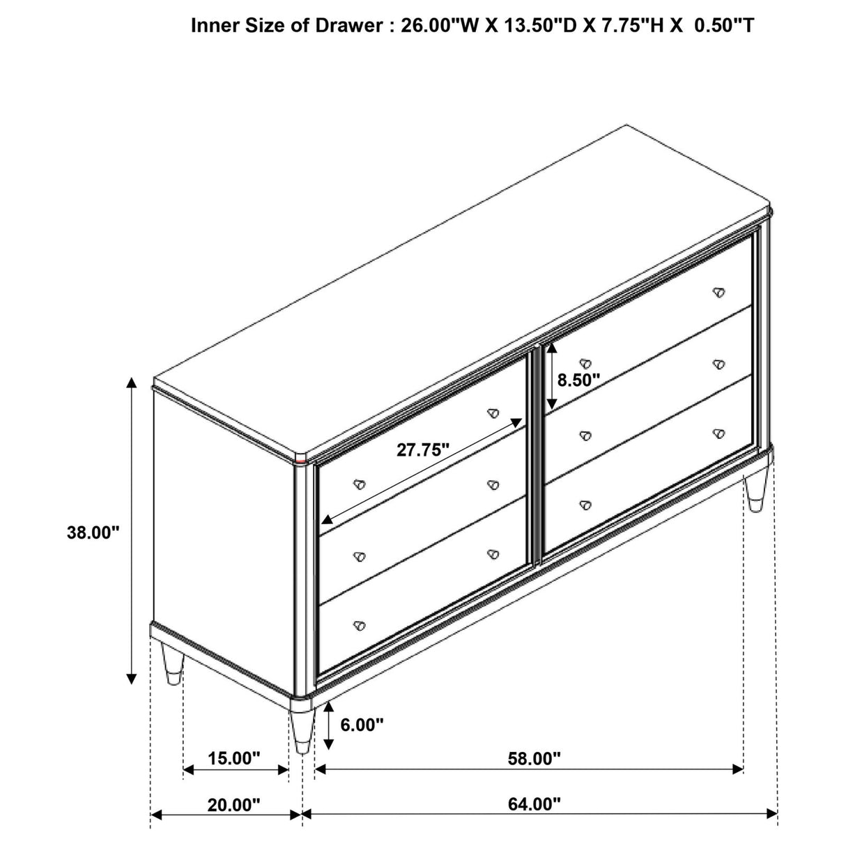 Emberlyn 6-drawer Bedroom Dresser Brown from Coaster - Luna Furniture