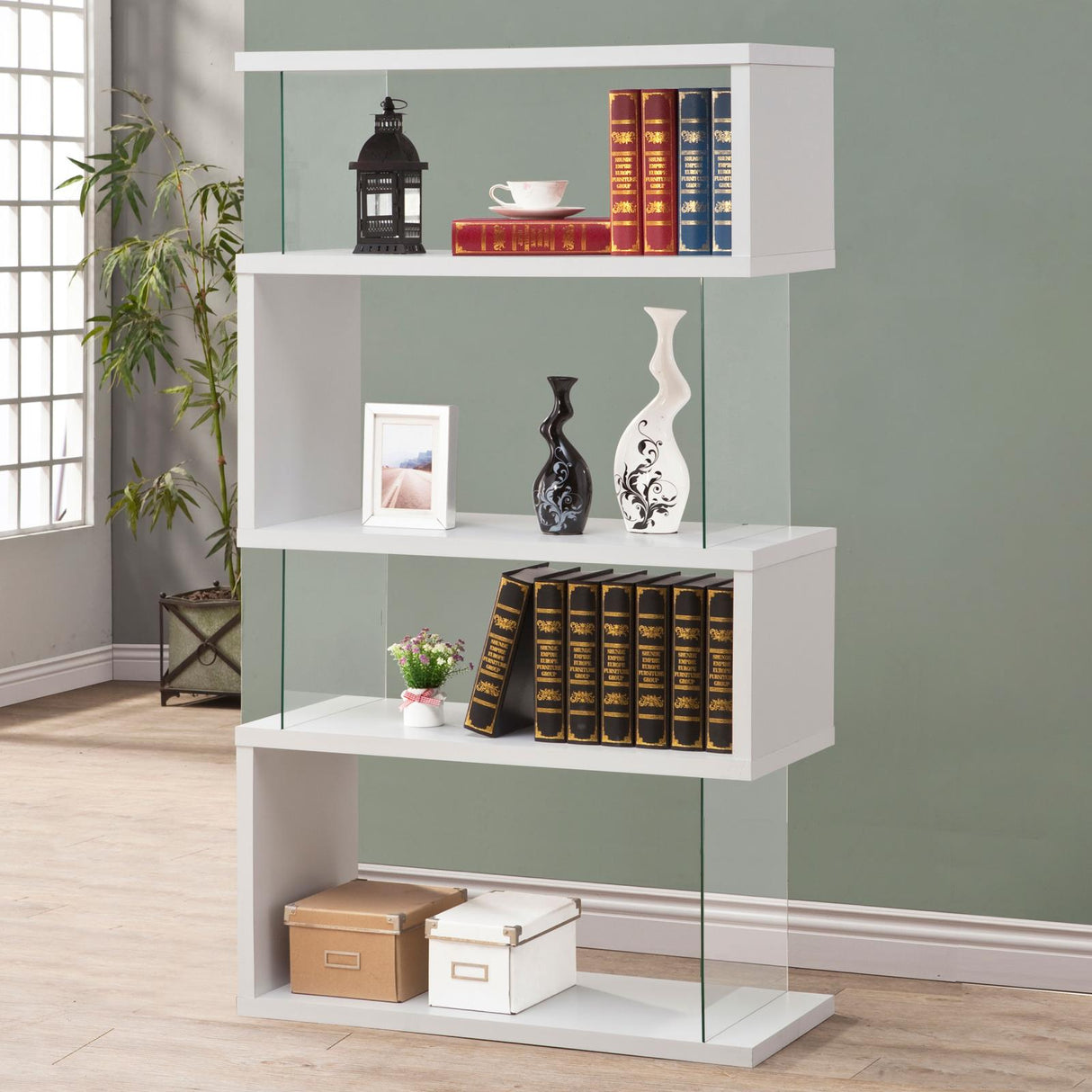 Emelle White/Clear 4-Tier Bookcase from Coaster - Luna Furniture