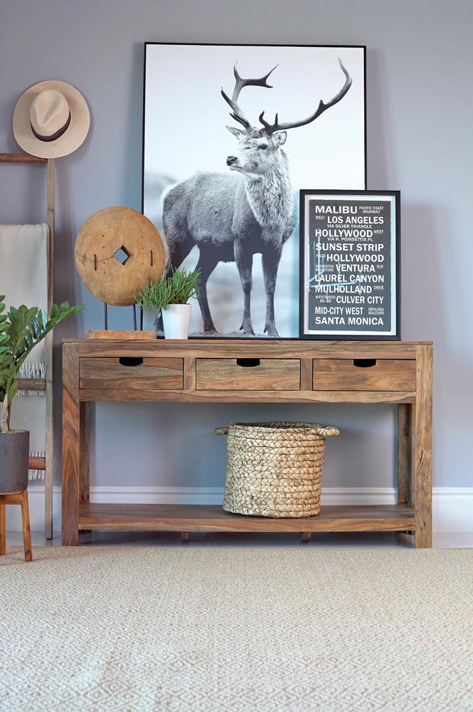 Esther Natural Sheesham 3-Drawer Storage Console Table from Coaster - Luna Furniture