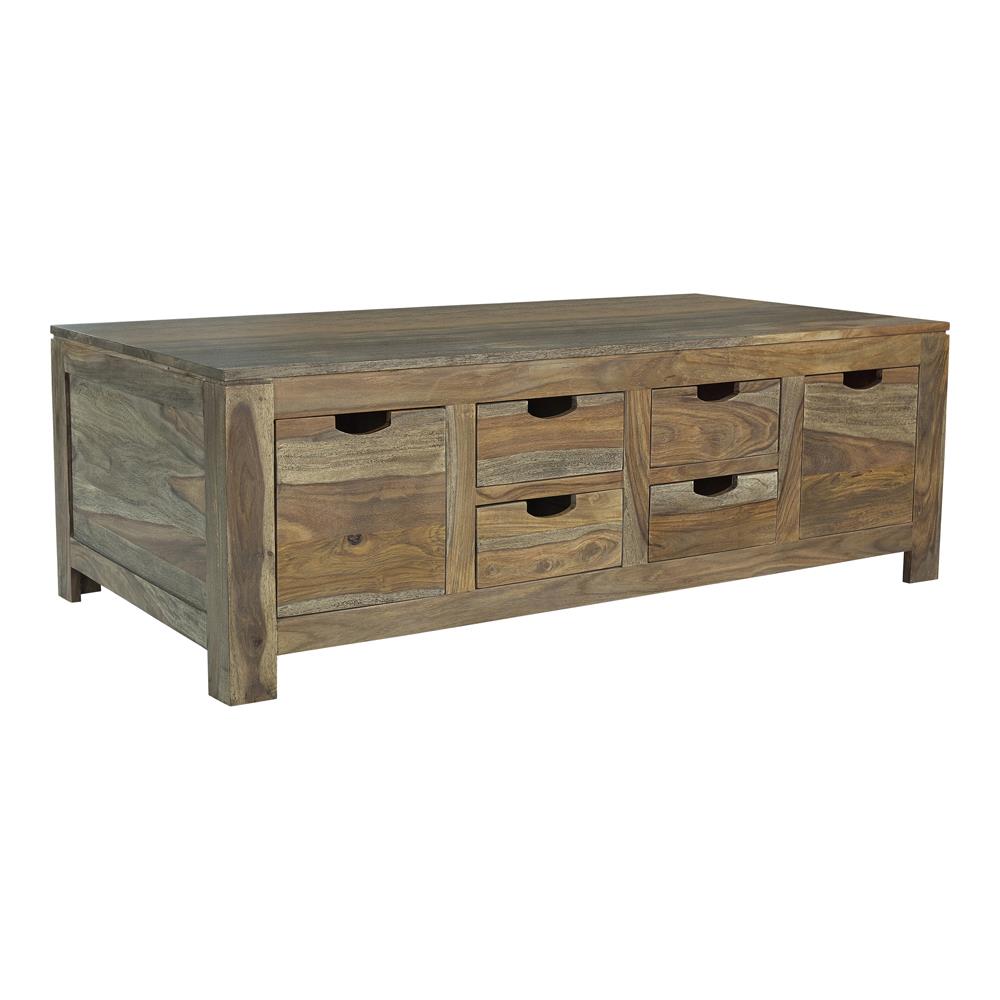 Esther Natural Sheesham 6-Drawer Storage Coffee Table from Coaster - Luna Furniture