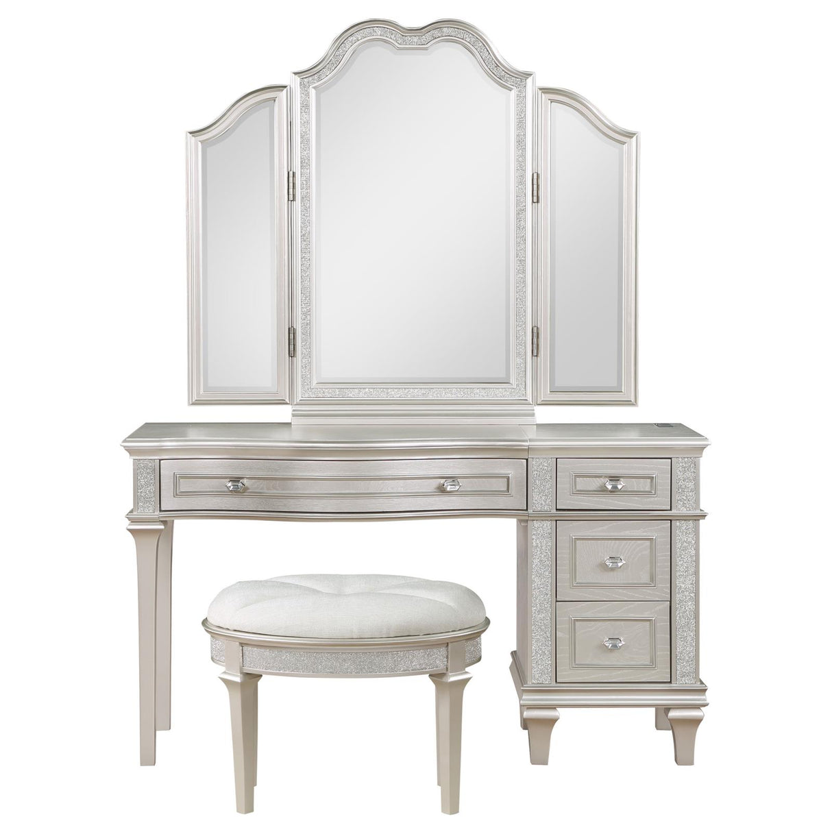 Evangeline 3-piece Vanity Table Set with Tri-Fold Mirror and Stool Silver Oak - 223397-SET - Luna Furniture