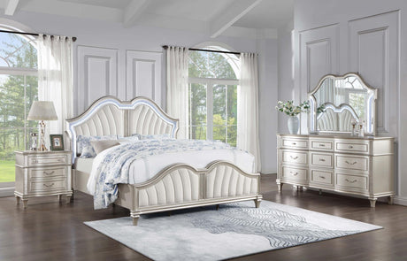 Evangeline 4-piece Upholstered Platform California King Bedroom Set Ivory and Silver Oak - 223391KW-S4 - Luna Furniture