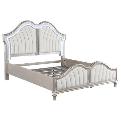 Evangeline 4-piece Upholstered Platform California King Bedroom Set Ivory and Silver Oak - 223391KW-S4 - Luna Furniture