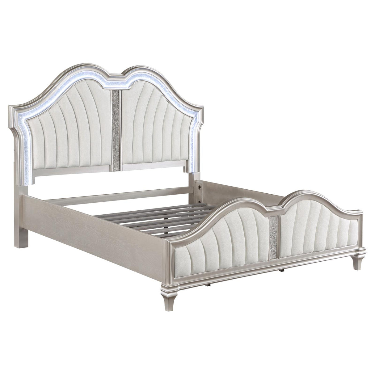 Evangeline 4-piece Upholstered Platform Eastern King Bedroom Set Ivory and Silver Oak - 223391KE-S4 - Luna Furniture