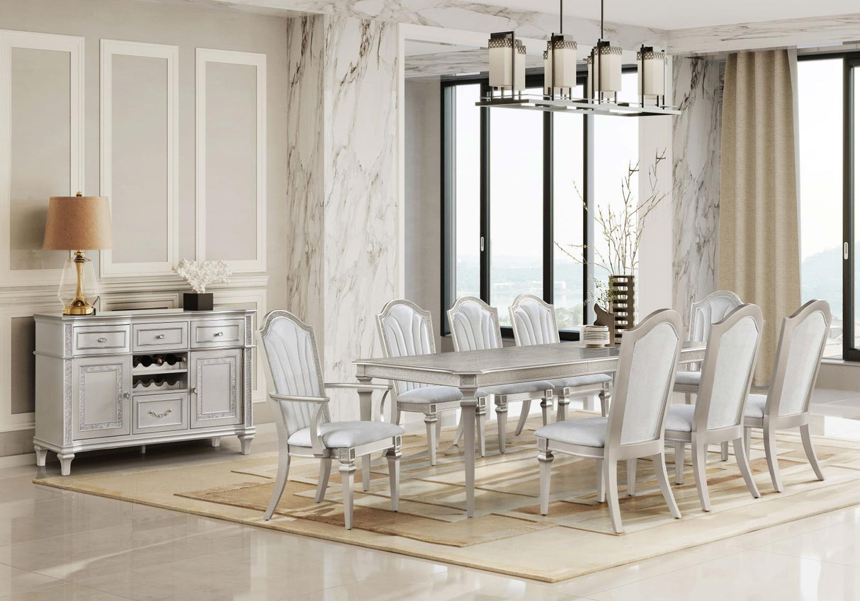 Evangeline 7-piece Dining Table Set with Extension Leaf Ivory and Silver - 107551-S7 - Luna Furniture