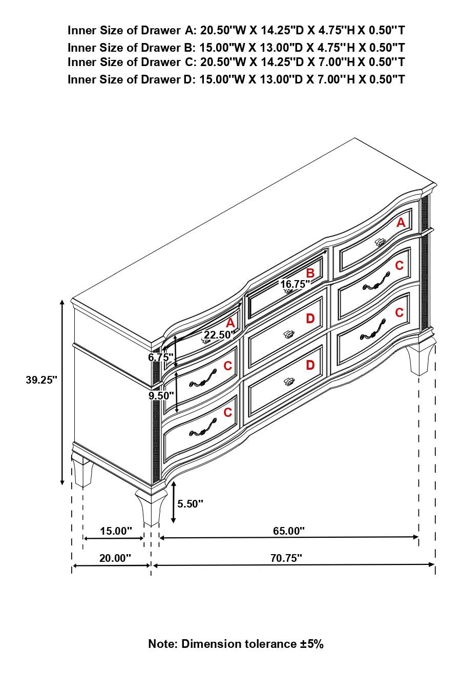 Evangeline 9-Drawer Dresser Silver Oak - 223393 - Luna Furniture