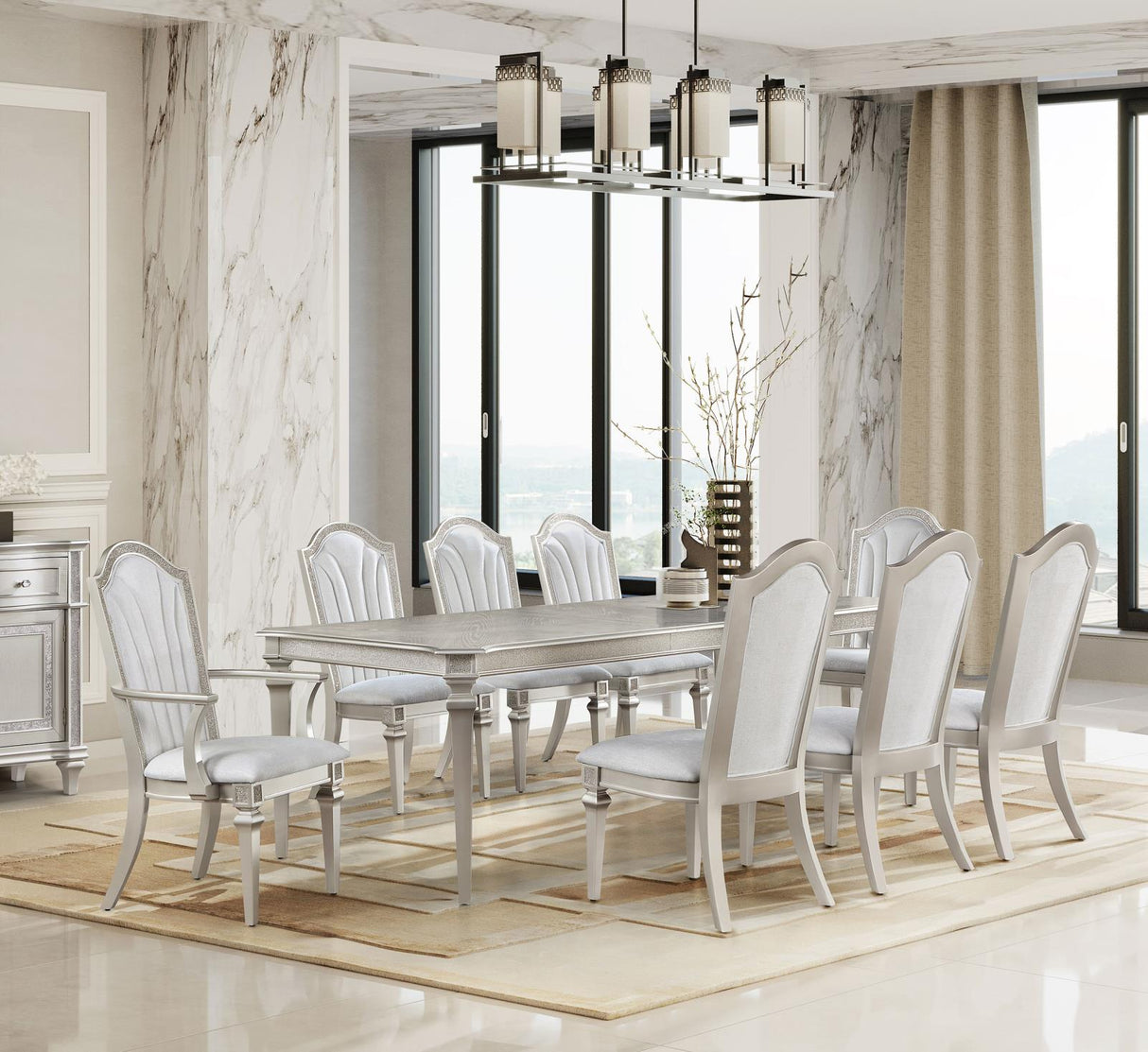 Evangeline Ivory/Silver Oak 9-Piece Dining Set with Extension Leaf from Coaster - Luna Furniture