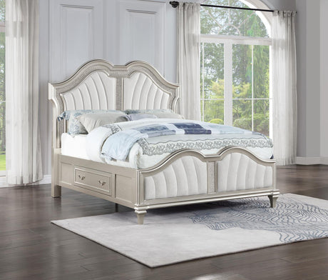 Evangeline Eastern King Storage Bed with LED Headboard Silver Oak and Ivory - 223390KE - Luna Furniture