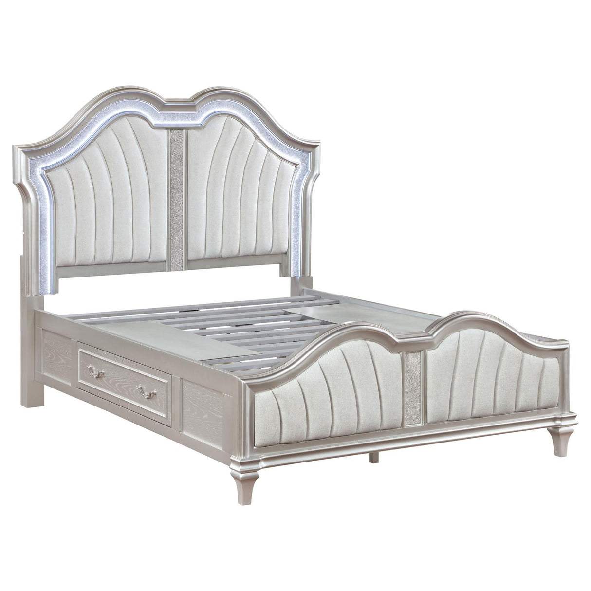 Evangeline Queen Storage Bed with LED Headboard Silver Oak and Ivory from Coaster - Luna Furniture