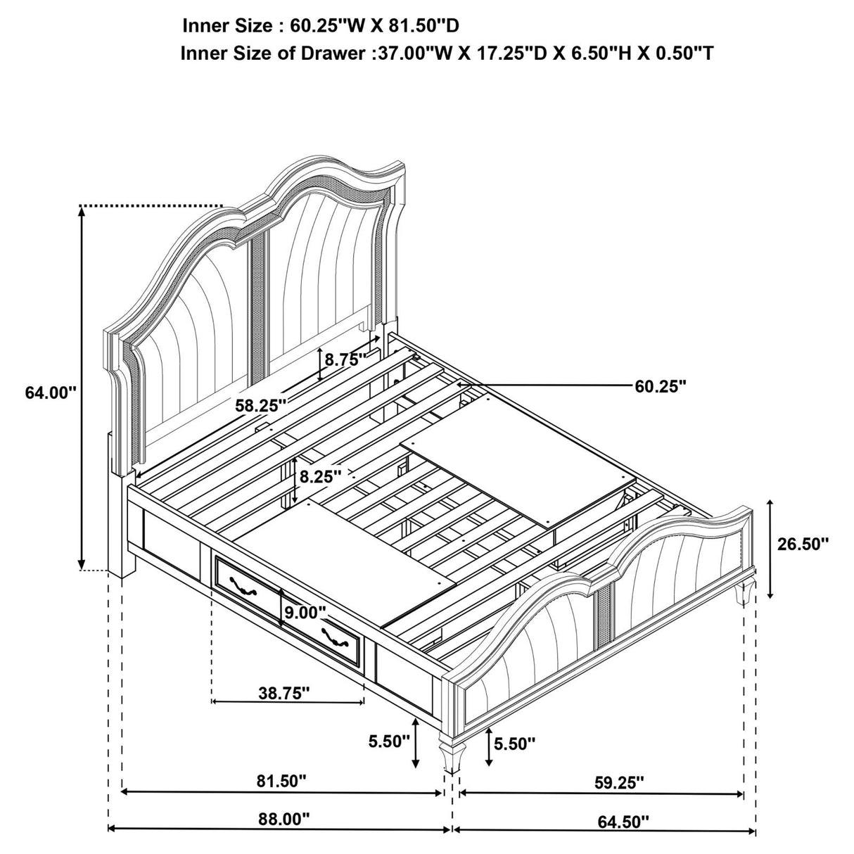 Evangeline Queen Storage Bed with LED Headboard Silver Oak and Ivory from Coaster - Luna Furniture