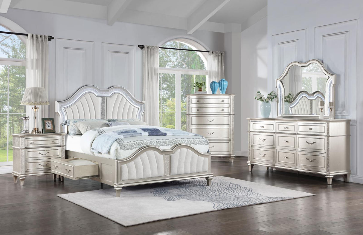 Evangeline Queen Storage Bed with LED Headboard Silver Oak and Ivory from Coaster - Luna Furniture