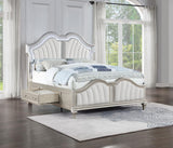 Evangeline Queen Storage Bed with LED Headboard Silver Oak and Ivory from Coaster - Luna Furniture