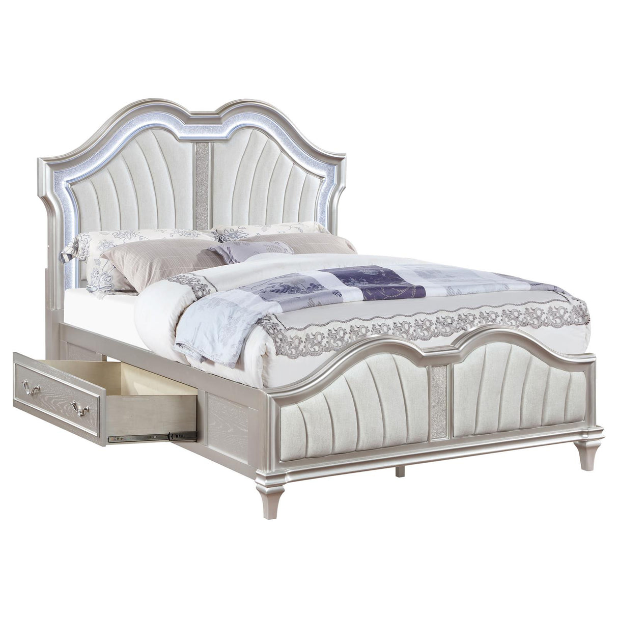 Evangeline Queen Storage Bed with LED Headboard Silver Oak and Ivory from Coaster - Luna Furniture