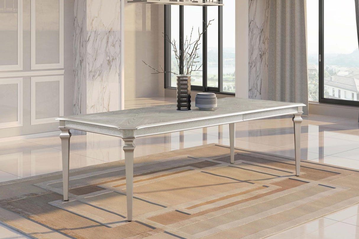 Evangeline Rectangular Dining Table with Extension Leaf Silver from Coaster - Luna Furniture