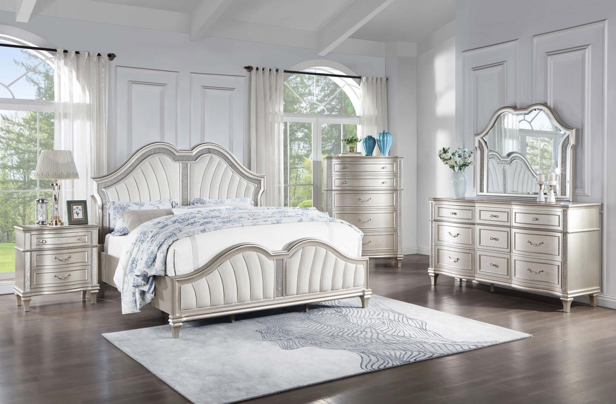 Evangeline Tufted Upholstered Platform Queen Bed Ivory and Silver Oak - 223391Q - Luna Furniture