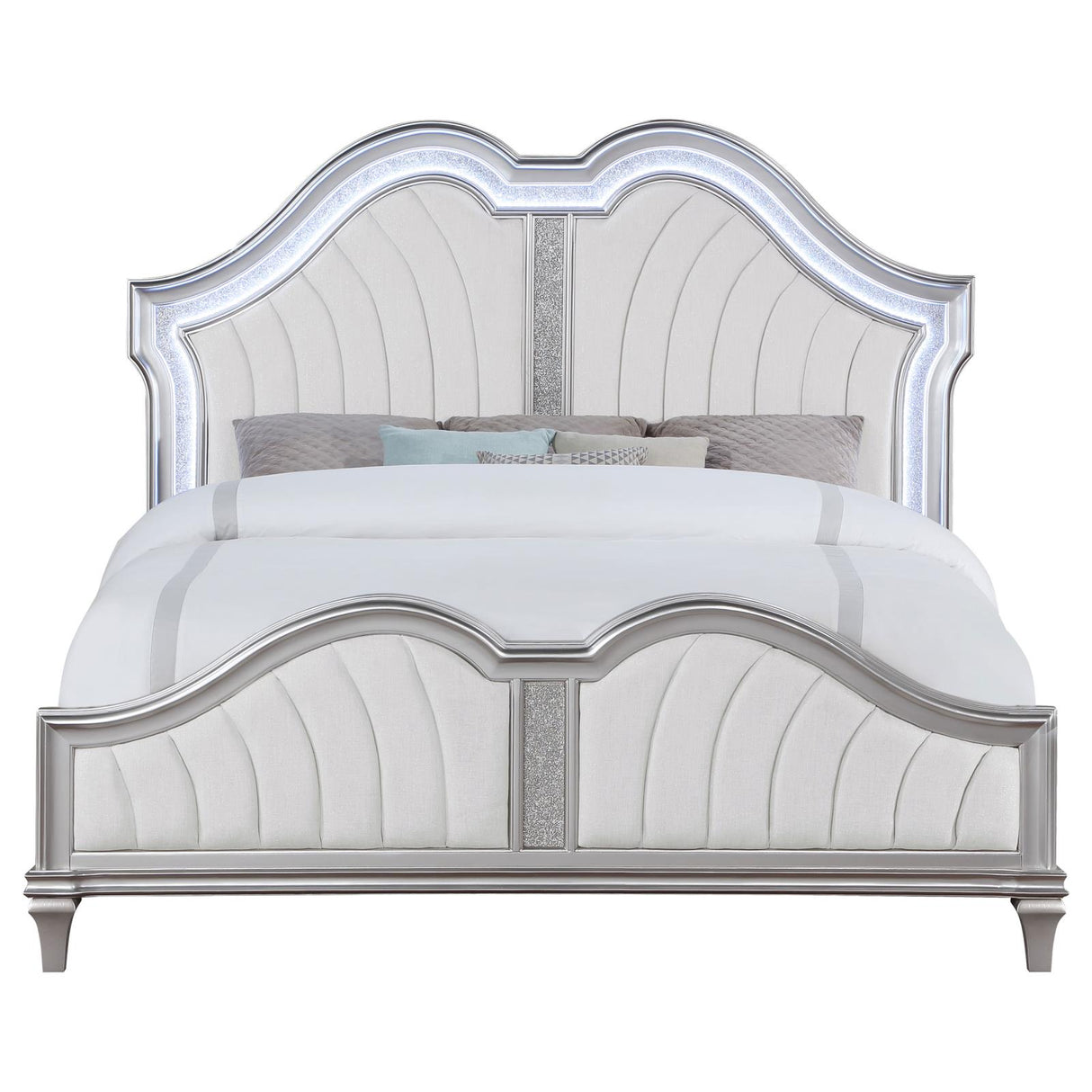 Evangeline Tufted Upholstered Platform Queen Bed Ivory and Silver Oak - 223391Q - Luna Furniture