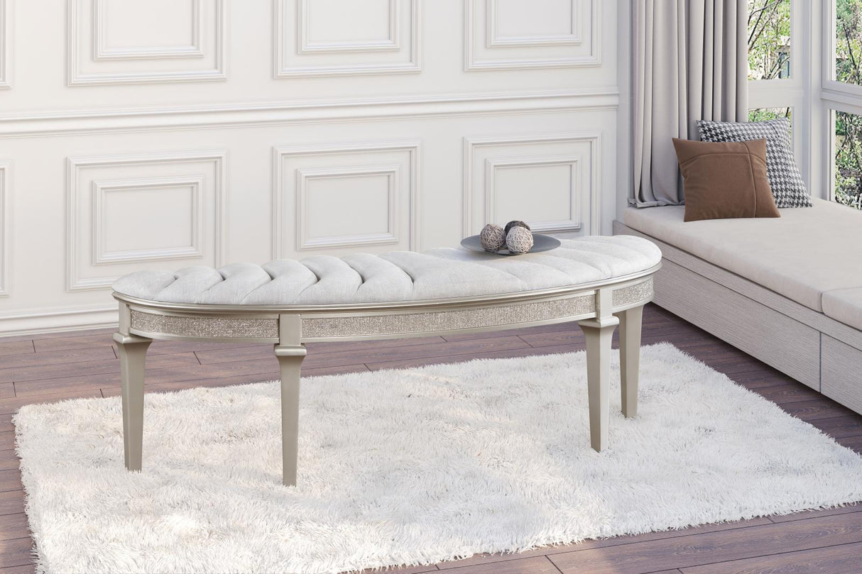 Evangeline Upholstered Demilune Bench Ivory and Silver Oak from Coaster - Luna Furniture