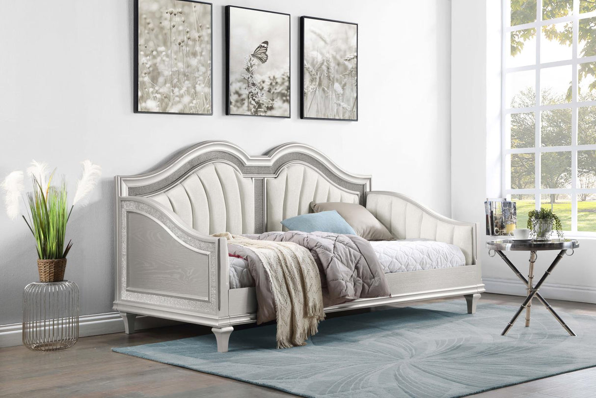 Evangeline Upholstered Twin Daybed with Faux Diamond Trim Silver and Ivory - 360121 - Luna Furniture