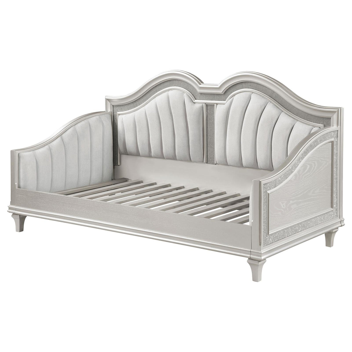 Evangeline Upholstered Twin Daybed with Faux Diamond Trim Silver and Ivory - 360121 - Luna Furniture