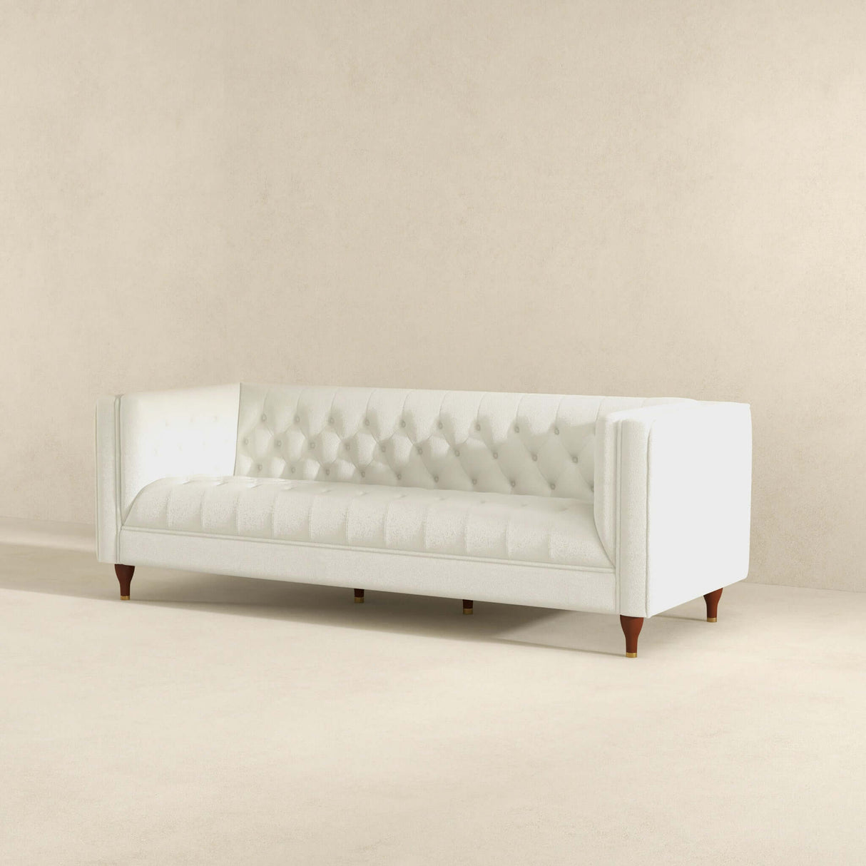 Evelyn Mid Century Modern Beige Boucle Luxury Chesterfield Sofa - AFC00193 - Luna Furniture