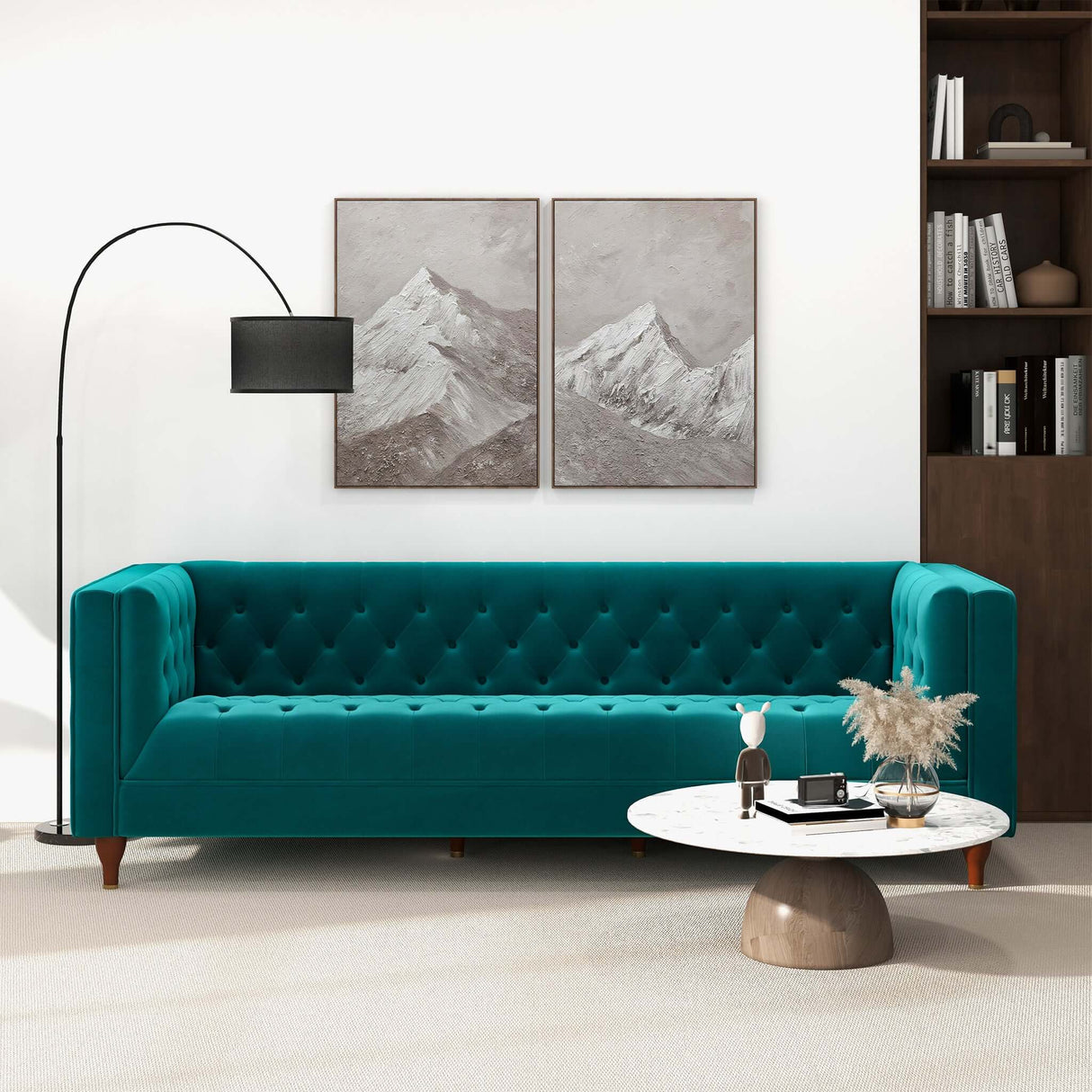 Evelyn Mid Century Modern Teal Velvet  Luxury Chesterfield Sofa - AFC00333 - Luna Furniture