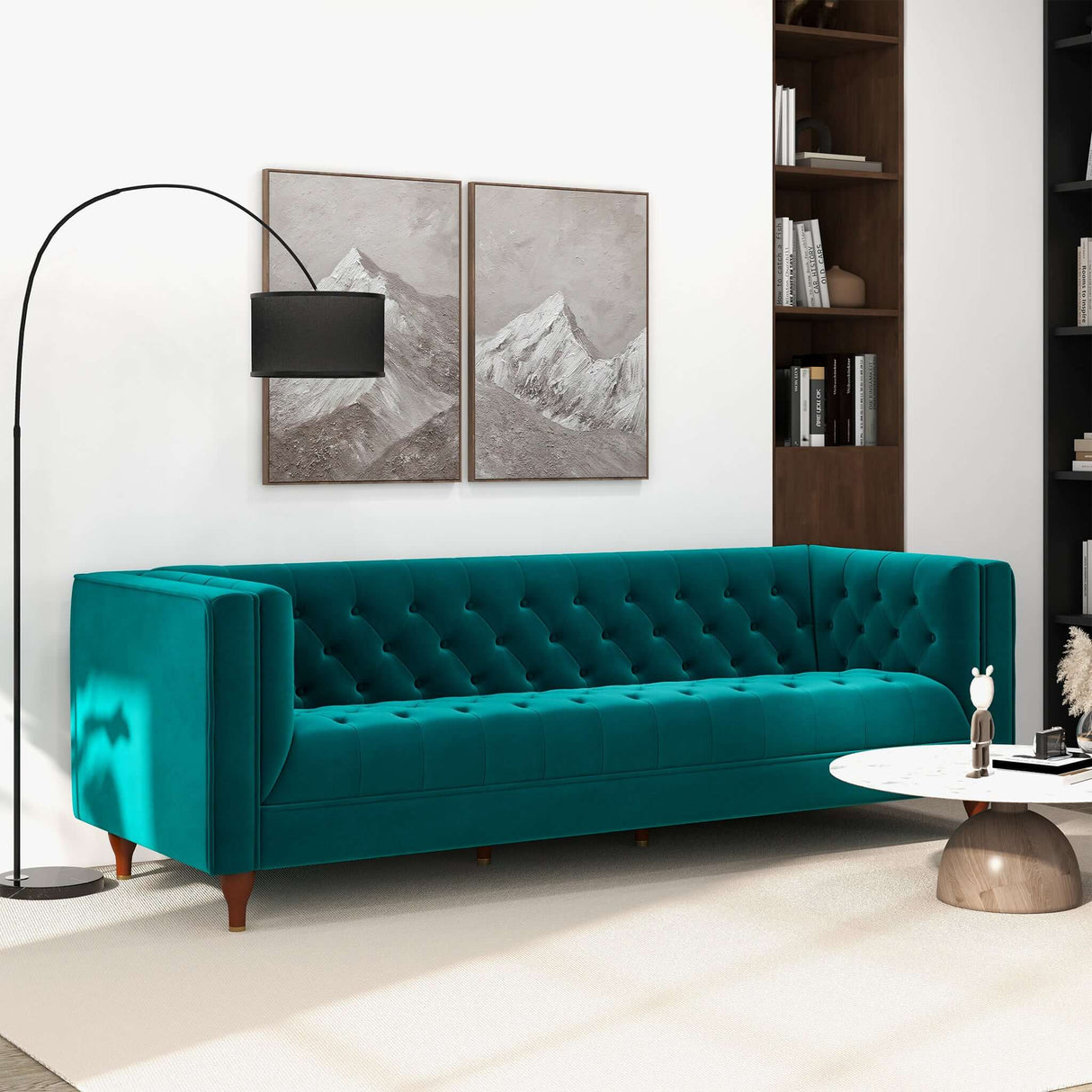 Evelyn Mid Century Modern Teal Velvet  Luxury Chesterfield Sofa - AFC00333 - Luna Furniture