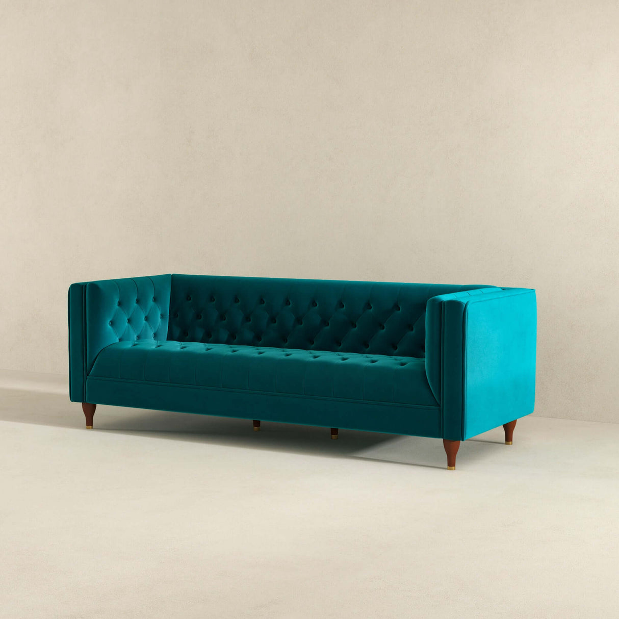 Evelyn Mid Century Modern Teal Velvet  Luxury Chesterfield Sofa - AFC00333 - Luna Furniture