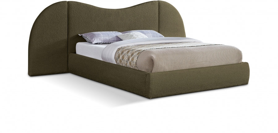 Everest Boucle Fabric Queen Bed (3 Boxes) Olive from Meridian - Luna Furniture