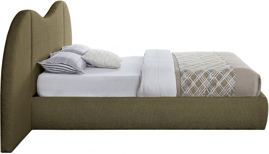 Everest Boucle Fabric Queen Bed (3 Boxes) Olive from Meridian - Luna Furniture