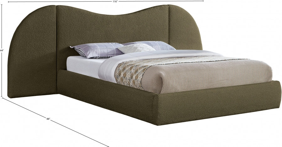 Everest Boucle Fabric Queen Bed (3 Boxes) Olive from Meridian - Luna Furniture