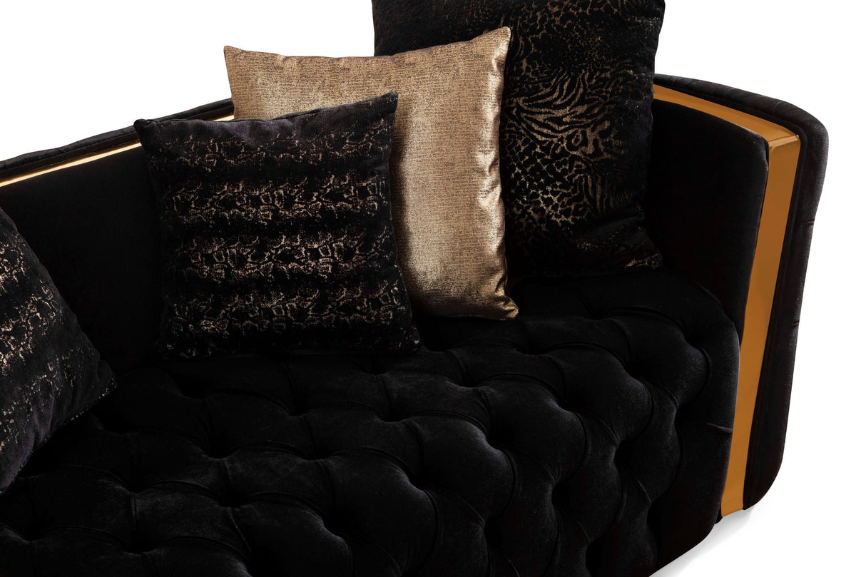 Fanci Black Velvet Living Room Set - FANCIBLACK-SL - Luna Furniture