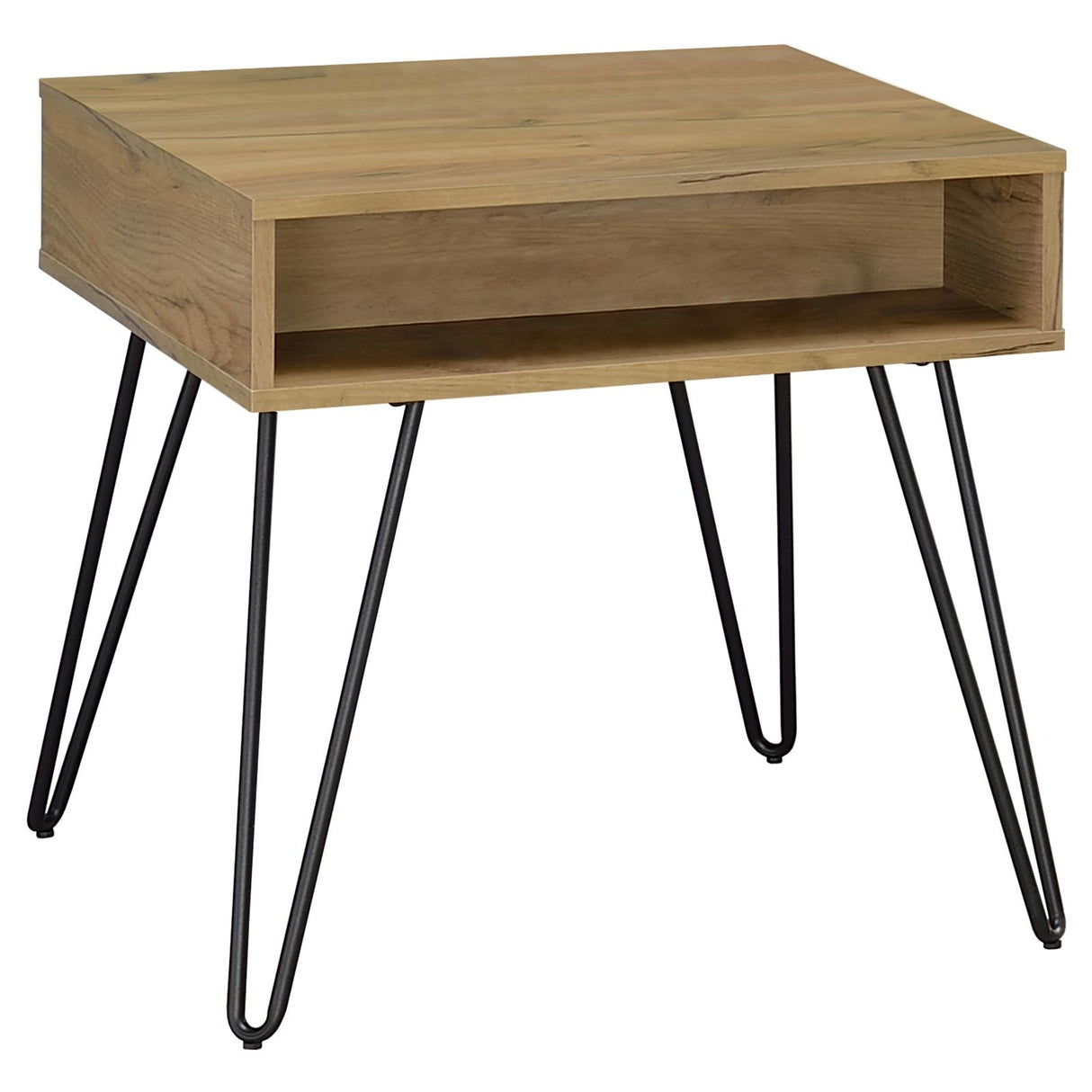 Fanning Square End Table with Open Compartment Golden Oak/Black from Coaster - Luna Furniture