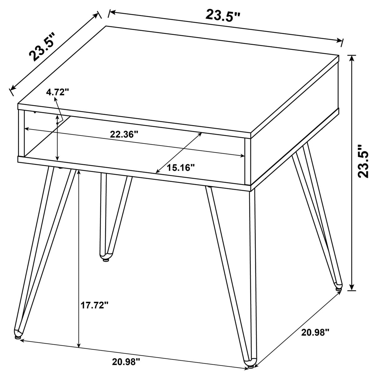 Fanning Square End Table with Open Compartment Golden Oak/Black from Coaster - Luna Furniture