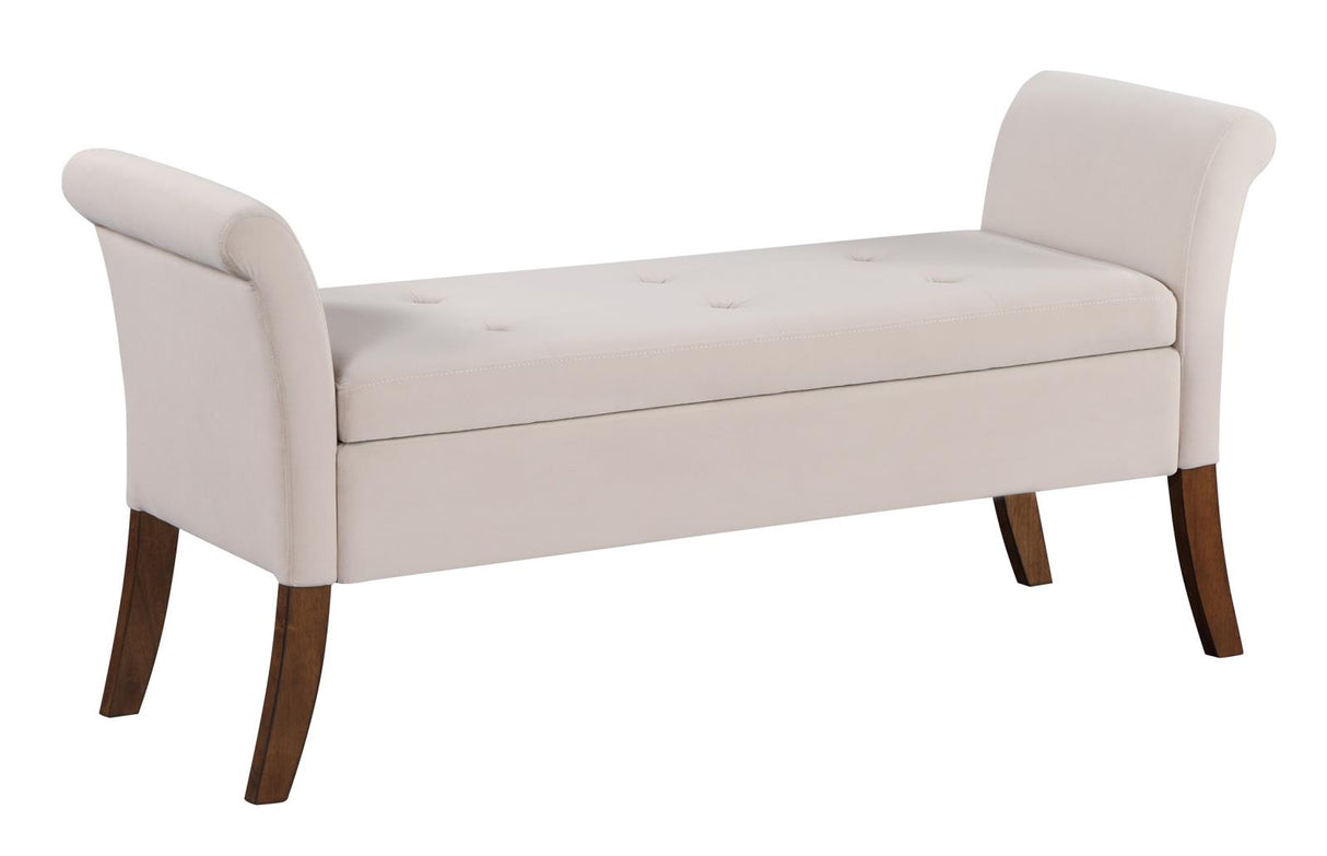 Farrah Beige/Brown Upholstered Rolled Arms Storage Bench from Coaster - Luna Furniture