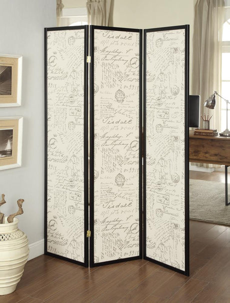 Felice 3-panel French Script Print Folding Screen Espresso - 900074 - Luna Furniture