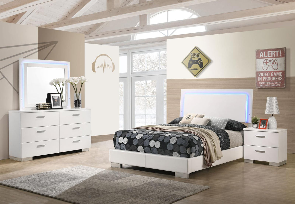 Felicity 4-piece Full Bedroom Set with LED Headboard and Mirror Glossy White - 203500F-S4L - Luna Furniture