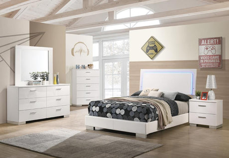 Felicity 4-piece Full Bedroom Set with LED Lighting Glossy White - 203500F-S4 - Luna Furniture