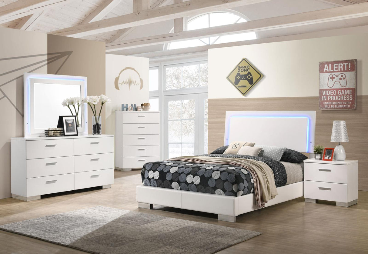 Felicity 5-piece Full Bedroom Set with LED Headboard and Mirror Glossy White - 203500F-S5L - Luna Furniture